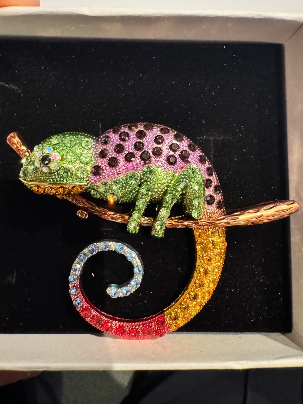 Multicolor Jeweled Chameleon Reptile Brooch Pin